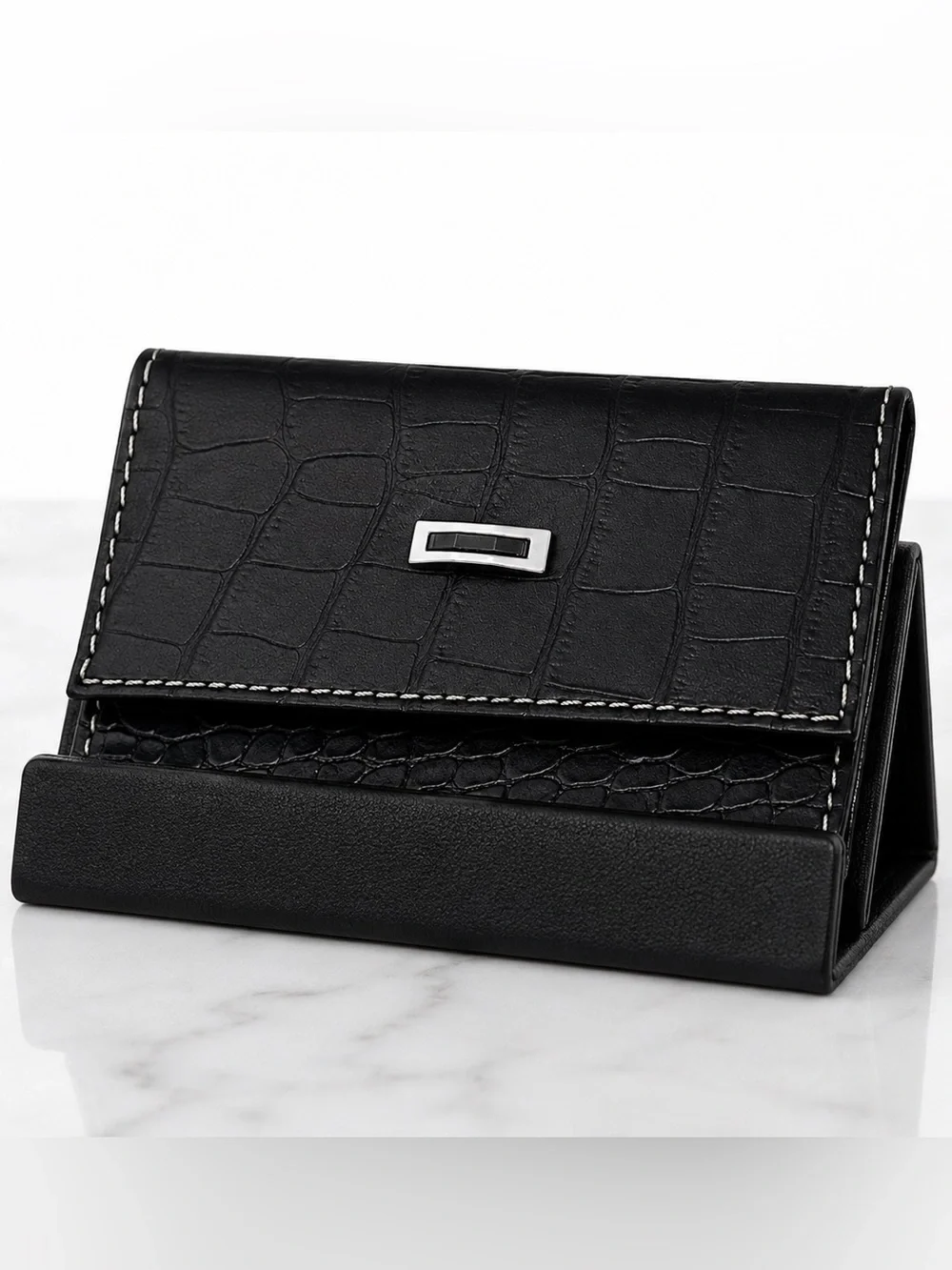 Daniel Swarovski Black Croc-Embossed Leather Wallet with Crystal EUC
